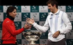 Juan Martín del Potro en saludo con Rafa Nadal